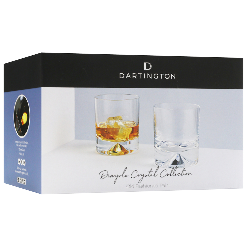Dartington Crystal Dimple Old Fashioned Glasses Set of 2 Whisky Tumblers